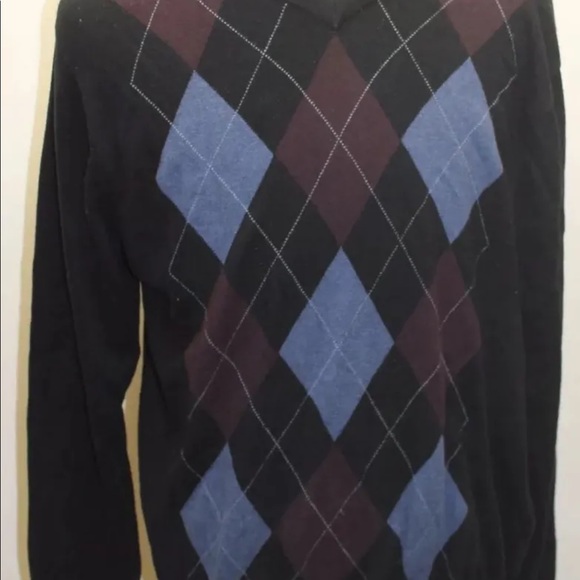 Sebastian Cooper Men Sweater Black Argyle Large V-Neck Cotton Cashmere Large - Picture 6 of 7